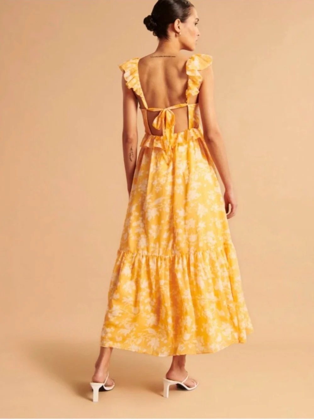 Abercrombie & Fitch Drama Ruffle Floral Maxi Dress XS NWT Yellow Orange White
